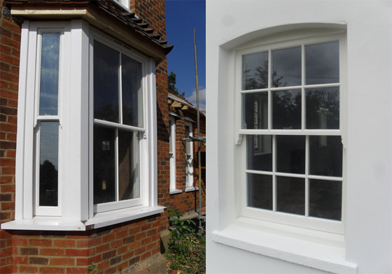 Internal and external view of sash windows