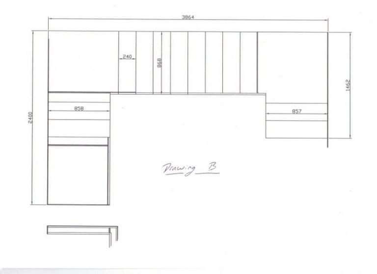 Technical drawing of a bespoke staircase design