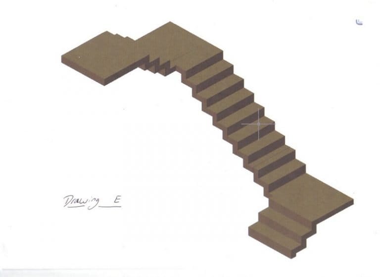 3D render of a bespoke dog leg staircase design