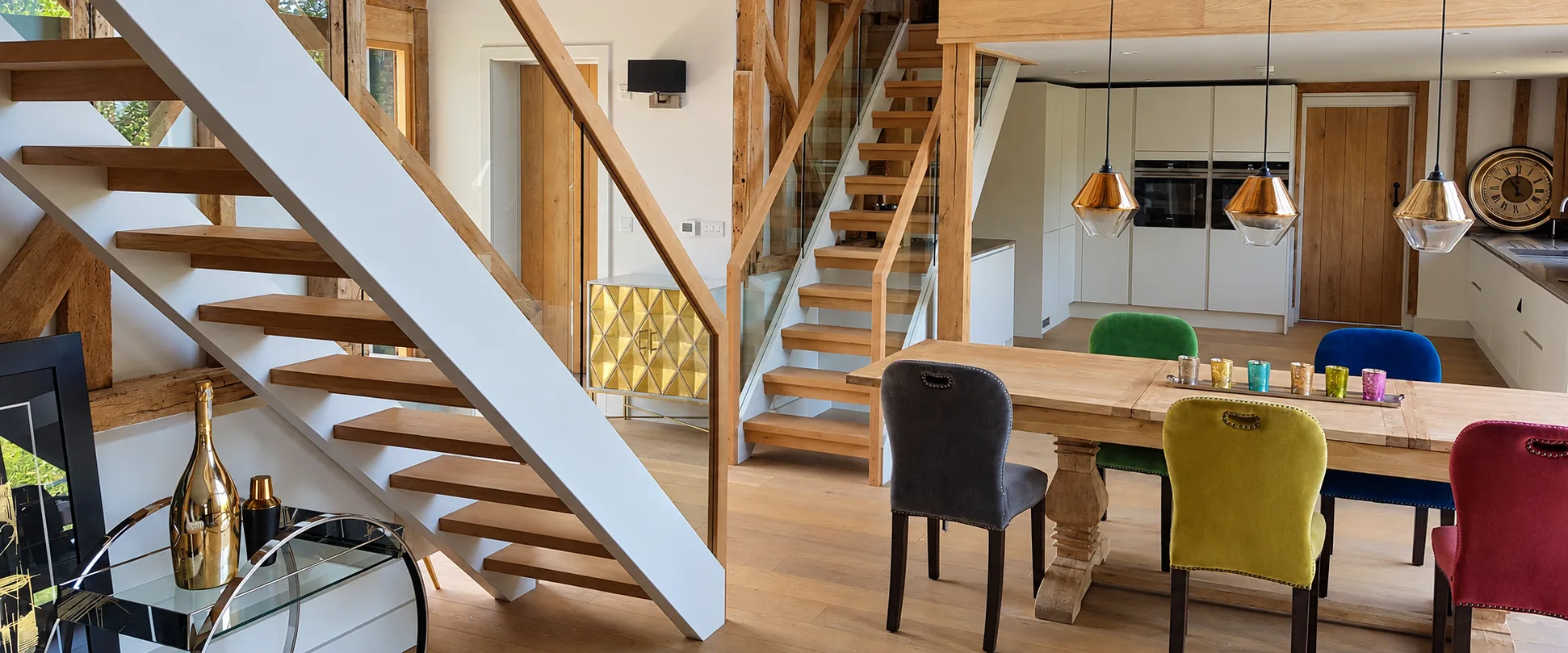 Bespoke wooden staircase in a Kent home, made by Spittlywood